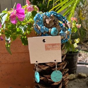 Turkoise and gold bangle  and turqoise earrings, separate is20$ or both,35$